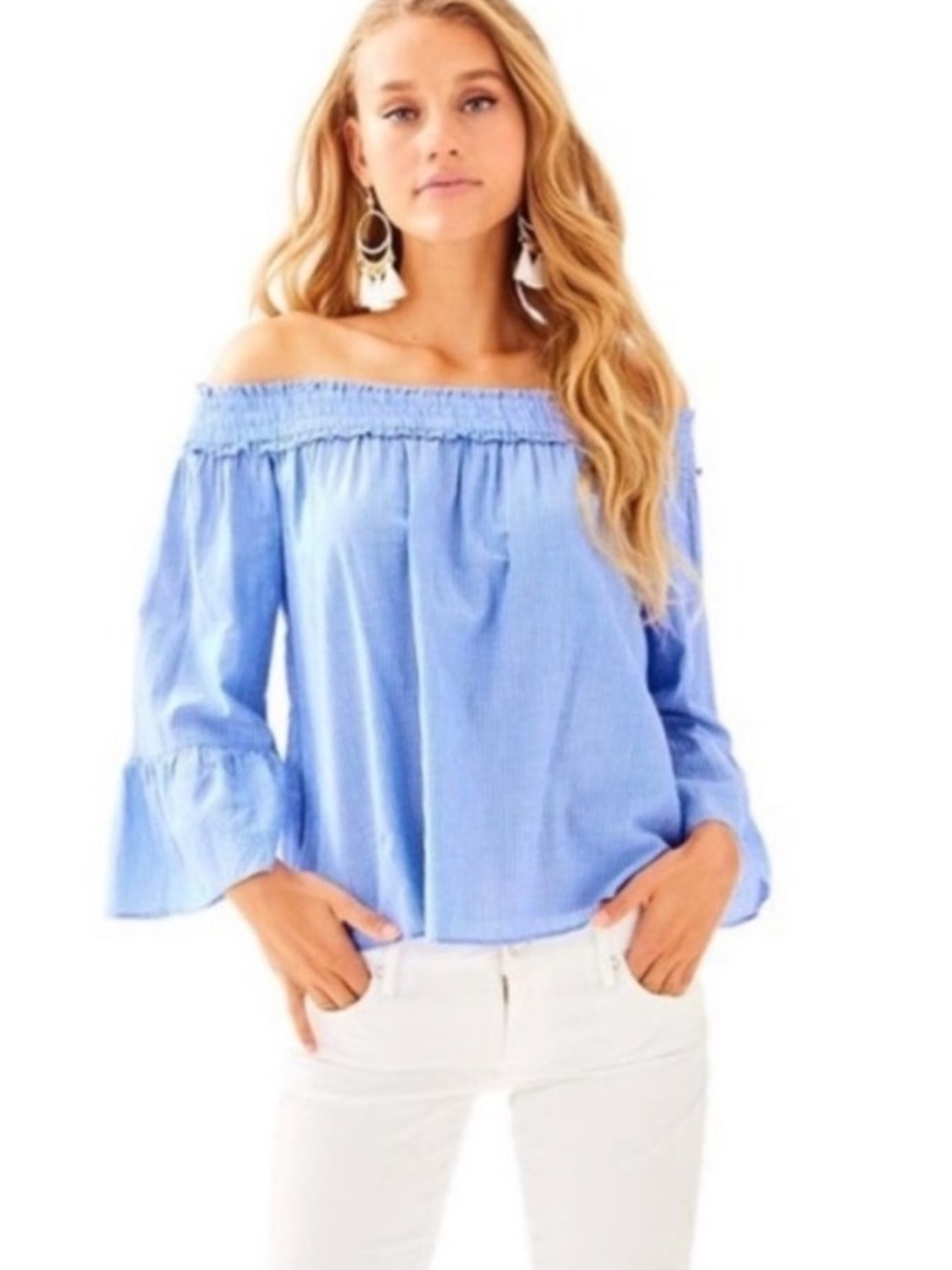 Lilly Pulitzer GUC Moira Off The Shoulder Bell Sleeve Top
Womens Large